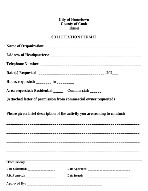 First page of the Solicitation Permit Application
