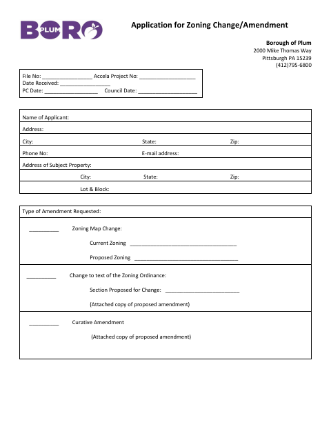 First page of the Zoning Change/Amendment Application