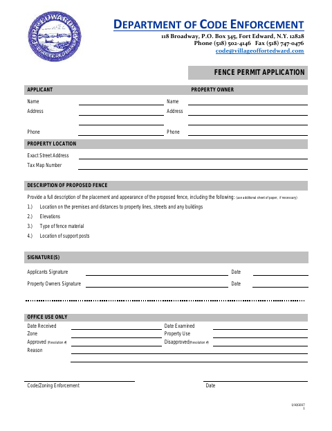First page of the Fence Permit Application