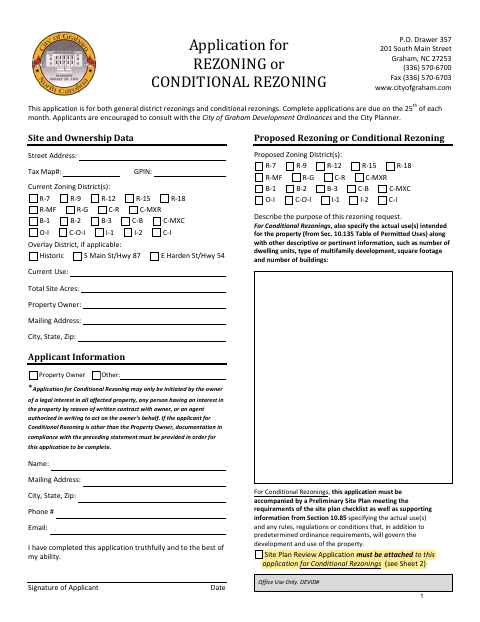 First page of the Application for Rezoning or Conditional Rezoning