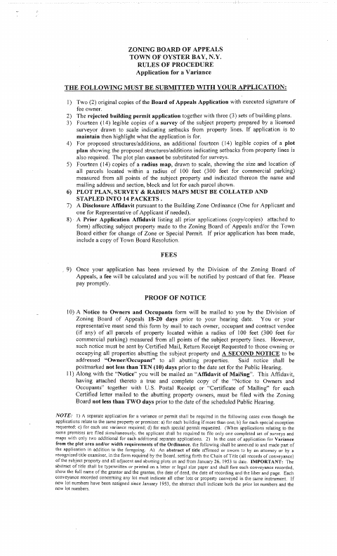 First page of the Application for a Variance