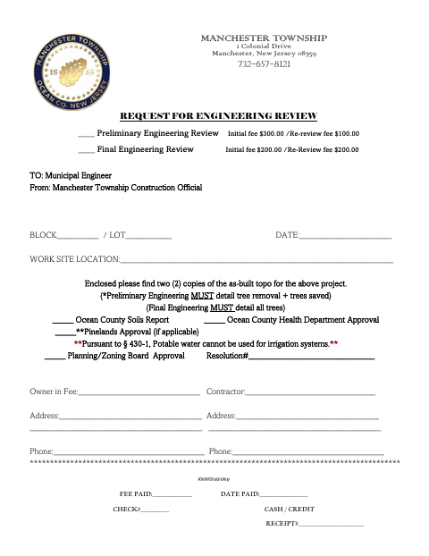 First page of the Request for Engineering Review