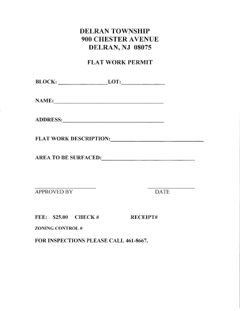 First page of the Flat Work Permit
