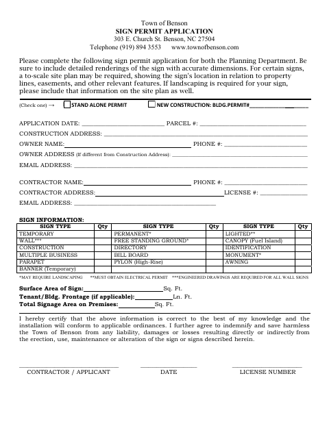 First page of the Sign Permit Application