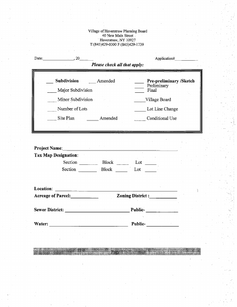 First page of the Planning Board Application