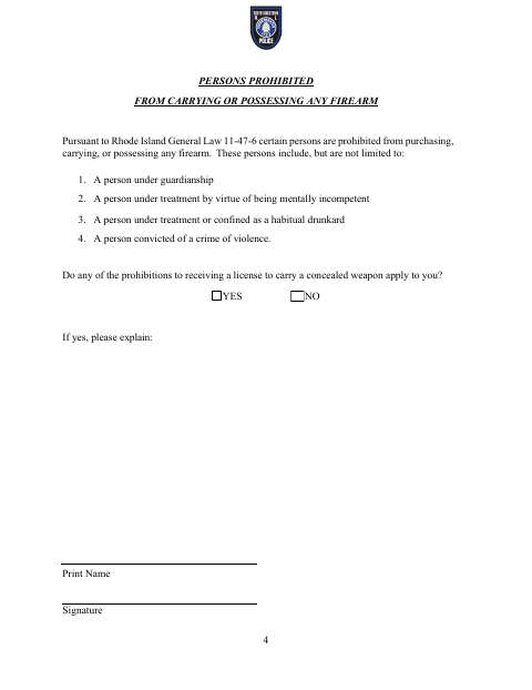 First page of the Concealed Carry Permit Application