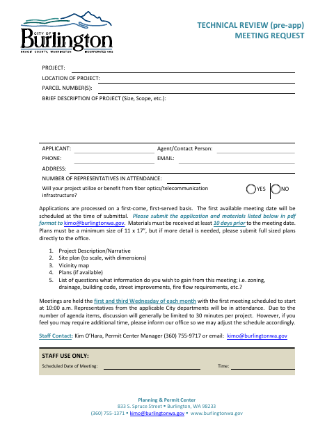First page of the Technical Review (Pre-App) Meeting Request