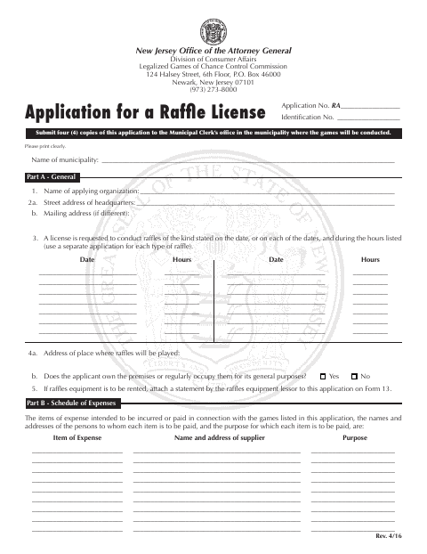 First page of the Raffle License Application