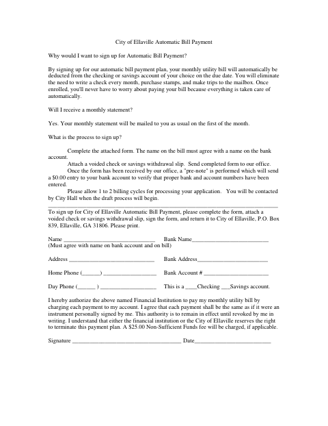 First page of the Automatic Bill Payment Application