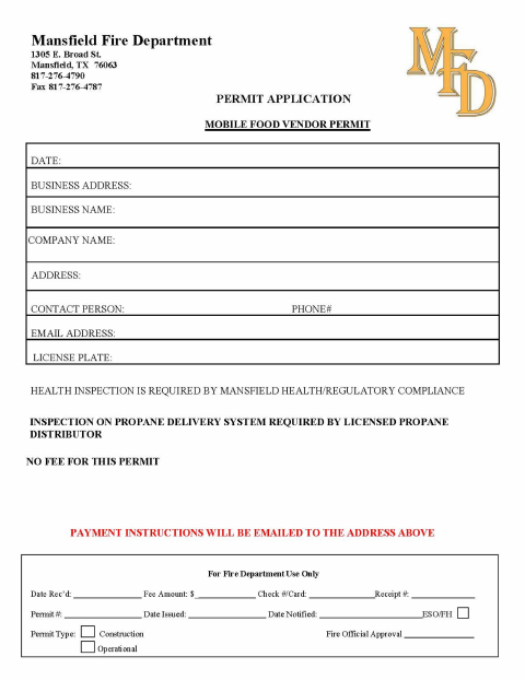 First page of the Mobile Food Vendor Permit