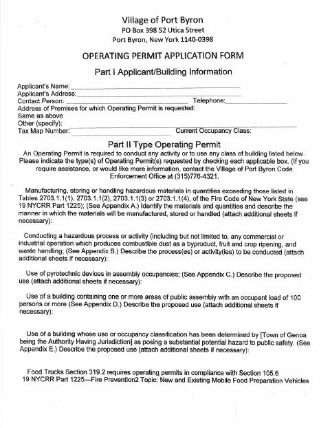 First page of the Operating Permit Application