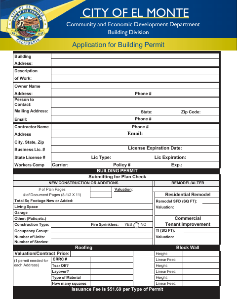 First page of the Building Permit Application