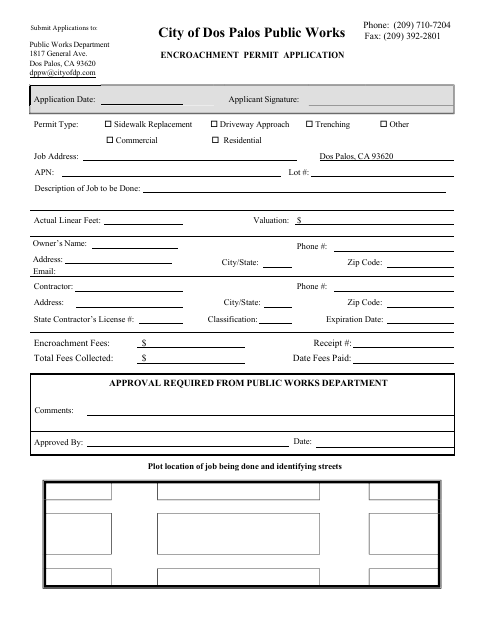 First page of the Encroachment Permit Application