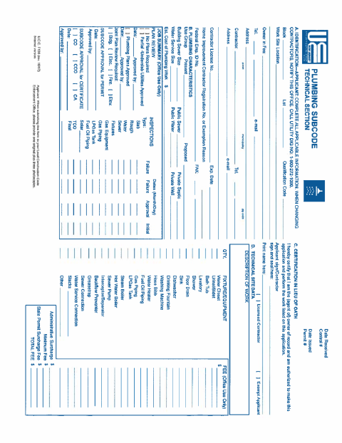First page of the Plumbing Permit Application