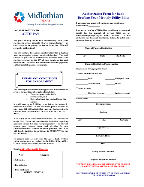 First page of the Automated Payment Authorization Form