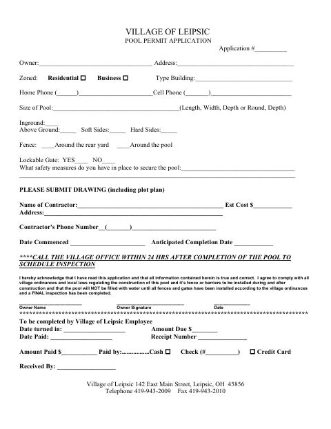 First page of the Pool Permit Application