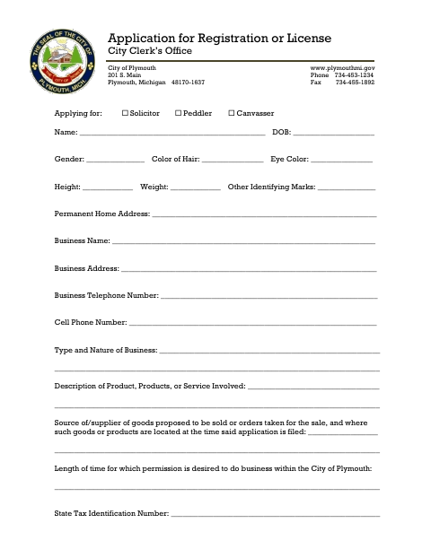 First page of the Application for Registration or License