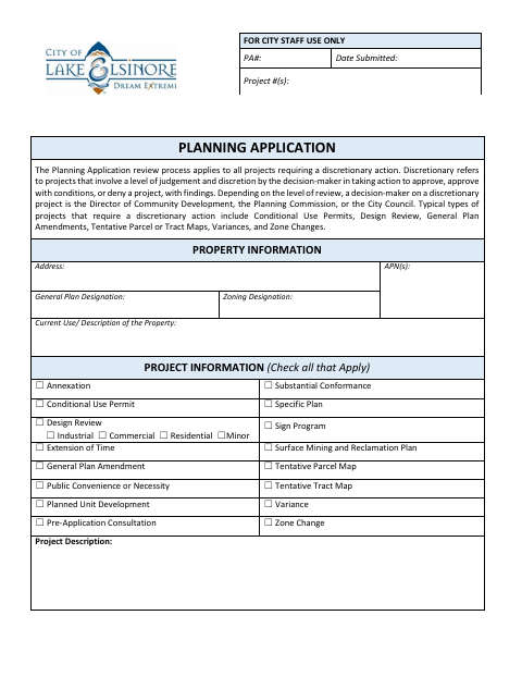 First page of the Planning Application