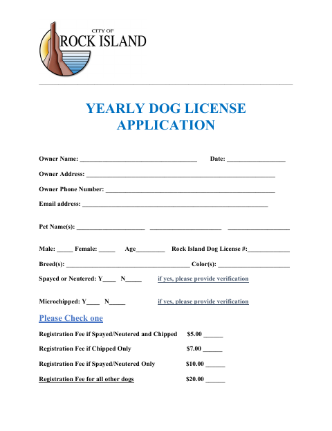 First page of the Yearly Dog License Application