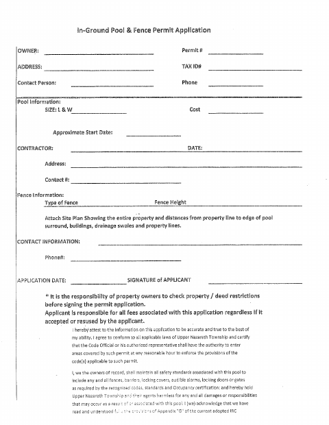 First page of the In-Ground Pool & Fence Permit Application