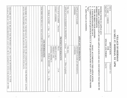 First page of the Application for Special Use Permit