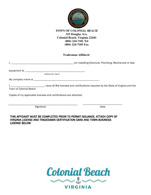 First page of the Tradesman Affidavit