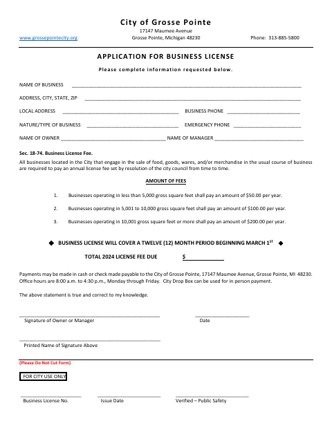 First page of the Business License Application