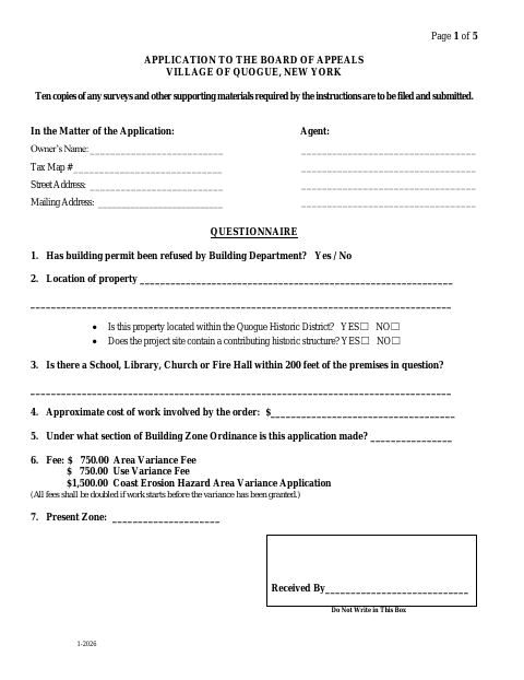 First page of the Application to the Board of Appeals