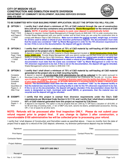 First page of the Construction and Demolition Waste Diversion