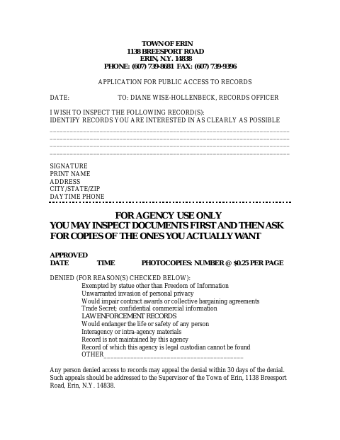 First page of the Application for Public Access to Records