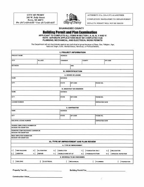 First page of the Building Permit Application