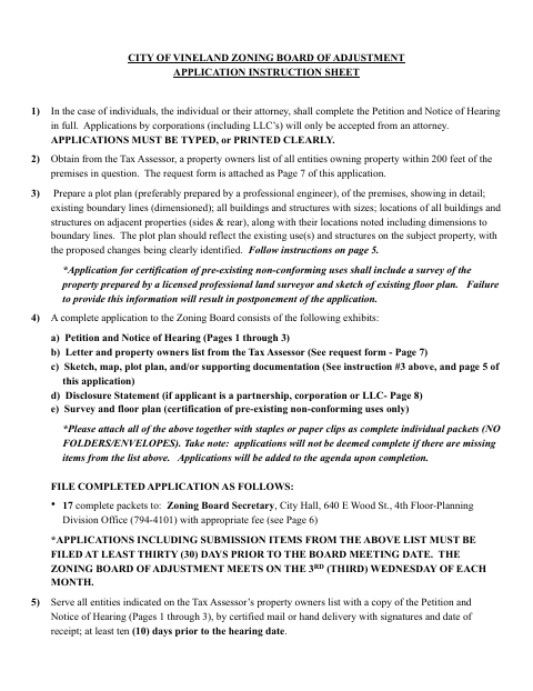 First page of the Zoning Board Petition And Affidavit Of Mailing