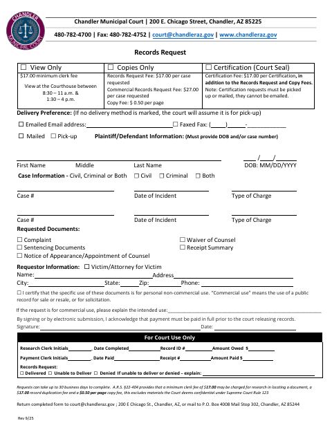 First page of the Municipal Court Records Request