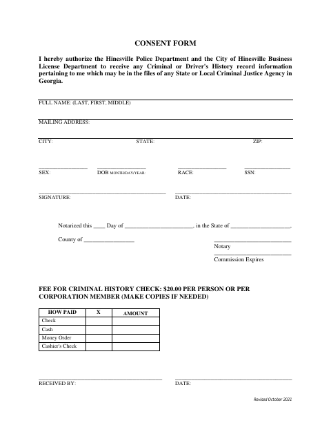 First page of the Background Consent Form