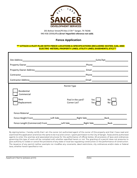 First page of the Fence Application