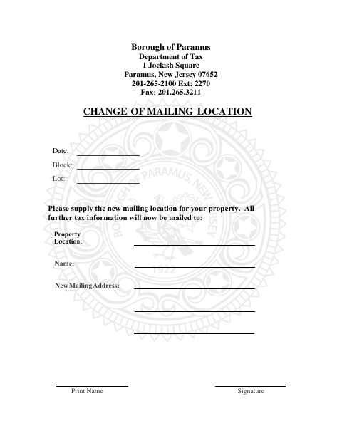 First page of the Change of Mailing Location