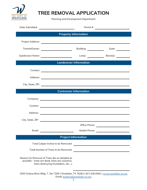 First page of the Tree Removal Application