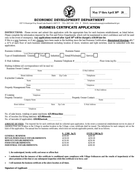 First page of the Business Certificate Application