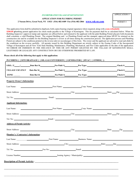 First page of the Plumbing Permit Application