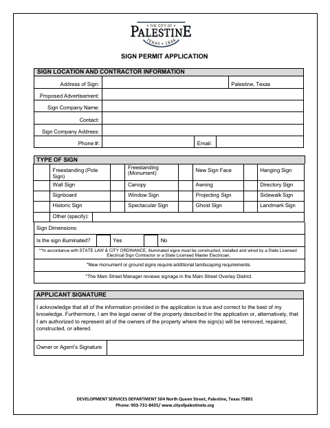First page of the Sign Permit Application