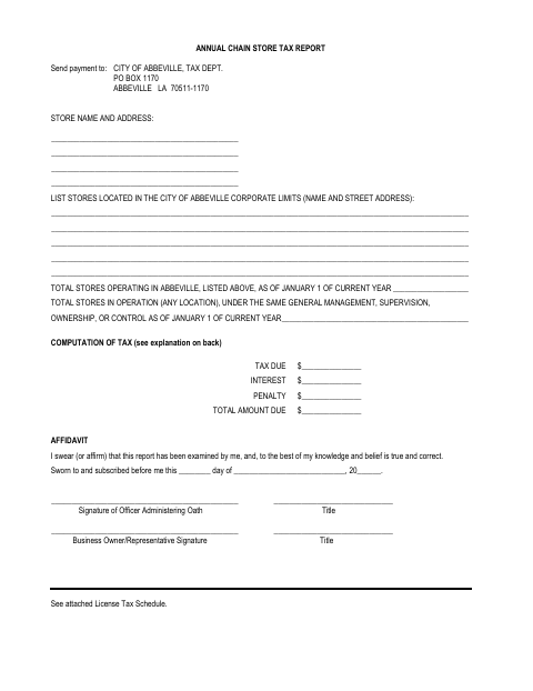 First page of the Annual Chain Store Tax Report