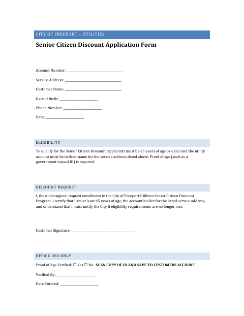 First page of the Senior Citizen Discount Application Form