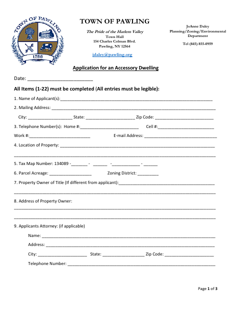First page of the Accessory Dwelling Special Use Permit Application