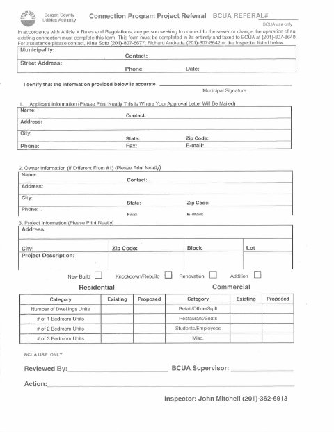 First page of the Sewer Connection Change Form