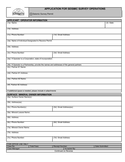 First page of the Application for Seismic Survey Operations