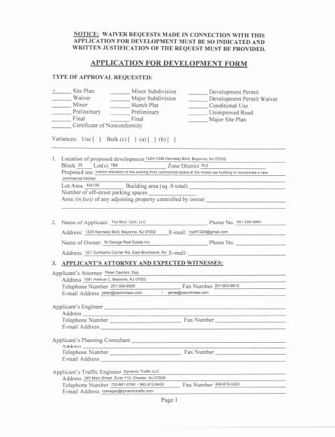 First page of the Application for Development