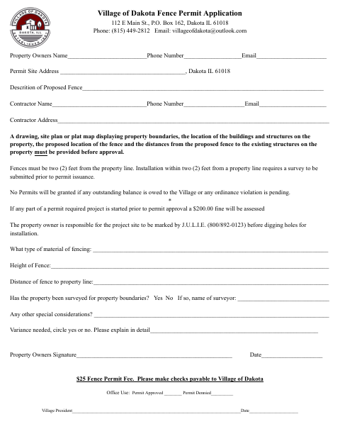 First page of the Fence Permit Application