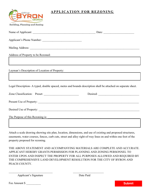 First page of the Application for Rezoning