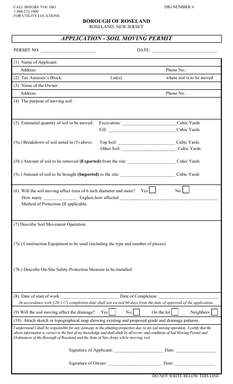 First page of the Soil Moving Permit Application