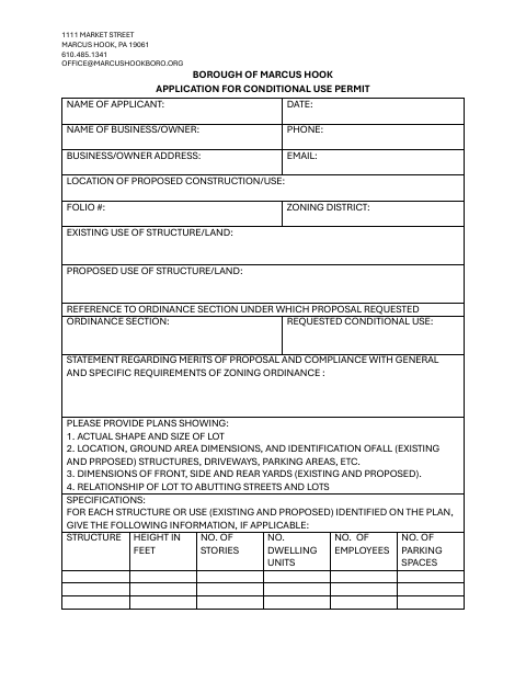First page of the Application for Conditional Use Permit